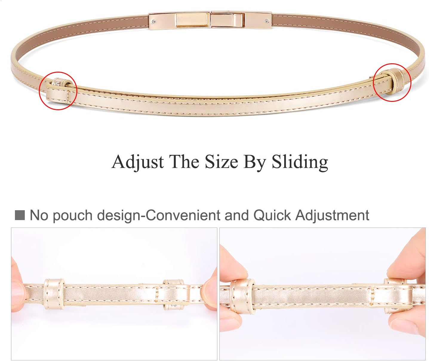 5752 Women Skinny Waist Belt With Gold Buckle Adjustable Patent Leather Women main image 4