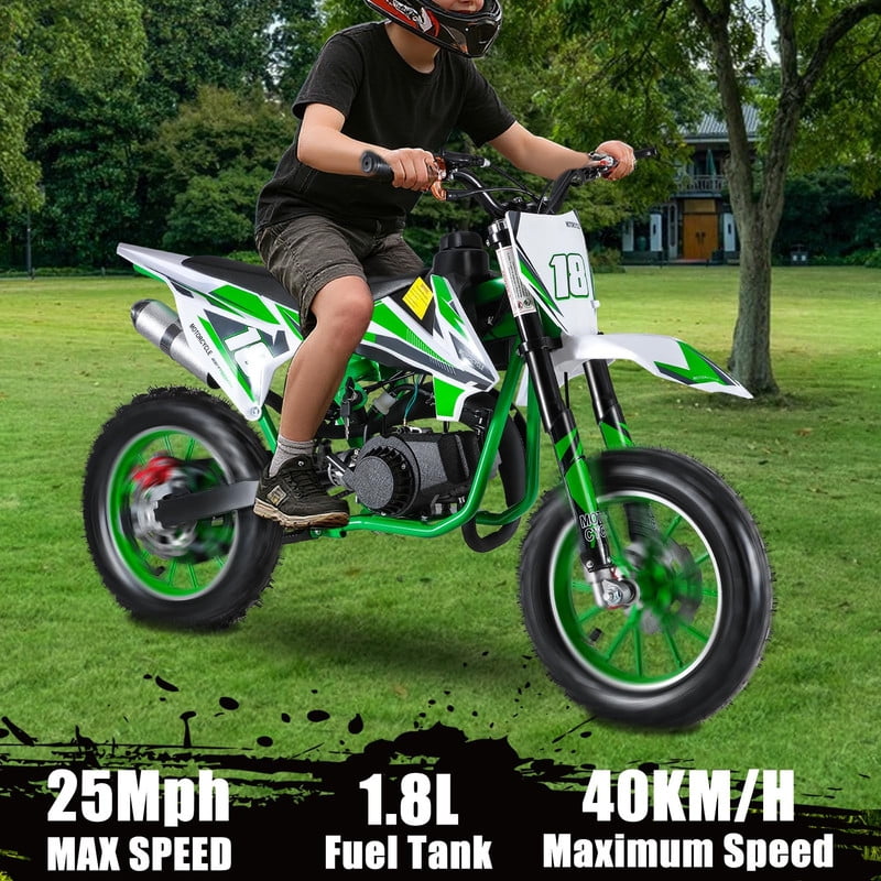 Seipouy 49cc Kids Dirt Bike, Gas Power 2 Stroke Dirt Bike Off Road Mini Motorcycle, Mini Dirt Bike for Kids & Adults, Pull Start Pit Bike, Speeds Up to 25 MPH for Uphill & Off-Road