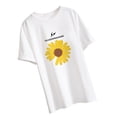 thumbnail image 3 of Camiseta de mujer con estampado floral, manga corta, cuello redondo, top suelto, blanco, L Scienceny AP001205-02B, 3 of 7