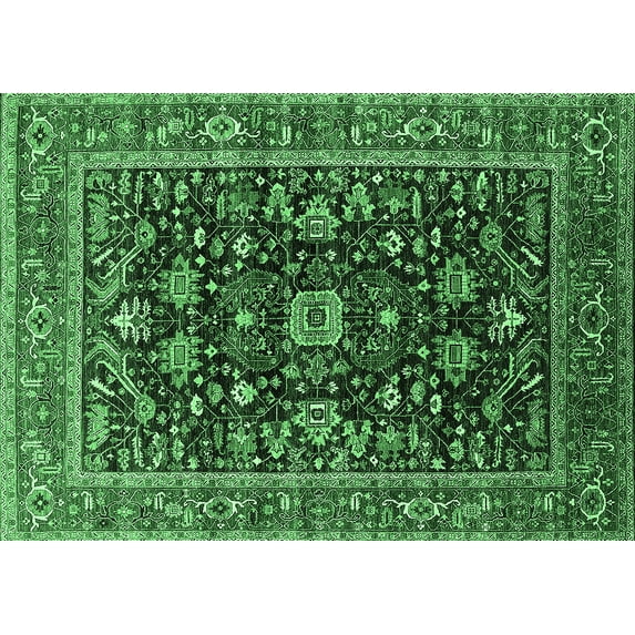 Ahgly Company Indoor Rectangle Oriental Emerald Green Industrial Area Rugs, 7' x 9'