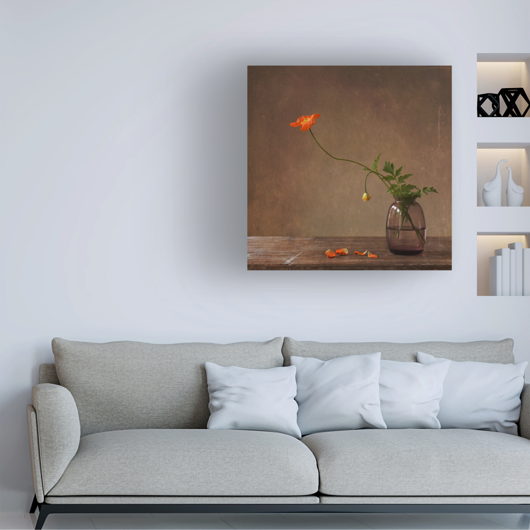 Canvas Wall Art - Galina Bunkova 'A Story With Orange Poppies' Wall Art for Living Room, Bedroom, or Office D?cor by Trademark Fine Art - 14 x 14 Inches