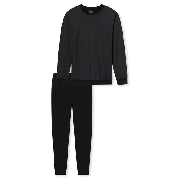 UNCOVER by SCHIESSER Pijama para hombre, conjunto de 2 piezas - largo, cuello redondo, algodón, liso/estampado Negro S (Small)