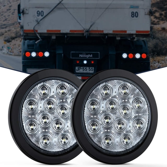 Nilight - 2 Luces LED Redondas de 4 Pulgadas, Color Blanco, con Ojales de Montaje en Superficie, Luces traseras para camión, Remolque, RV