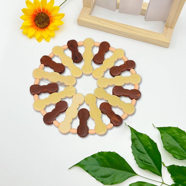 Juego de posavasos aislantes de madera - Soporte para bebidas de madera dura natural resistente al calor para cocina | oficina | sala de estar - Amarillo | 1 unidad | 15 x 14 x 1 cm
