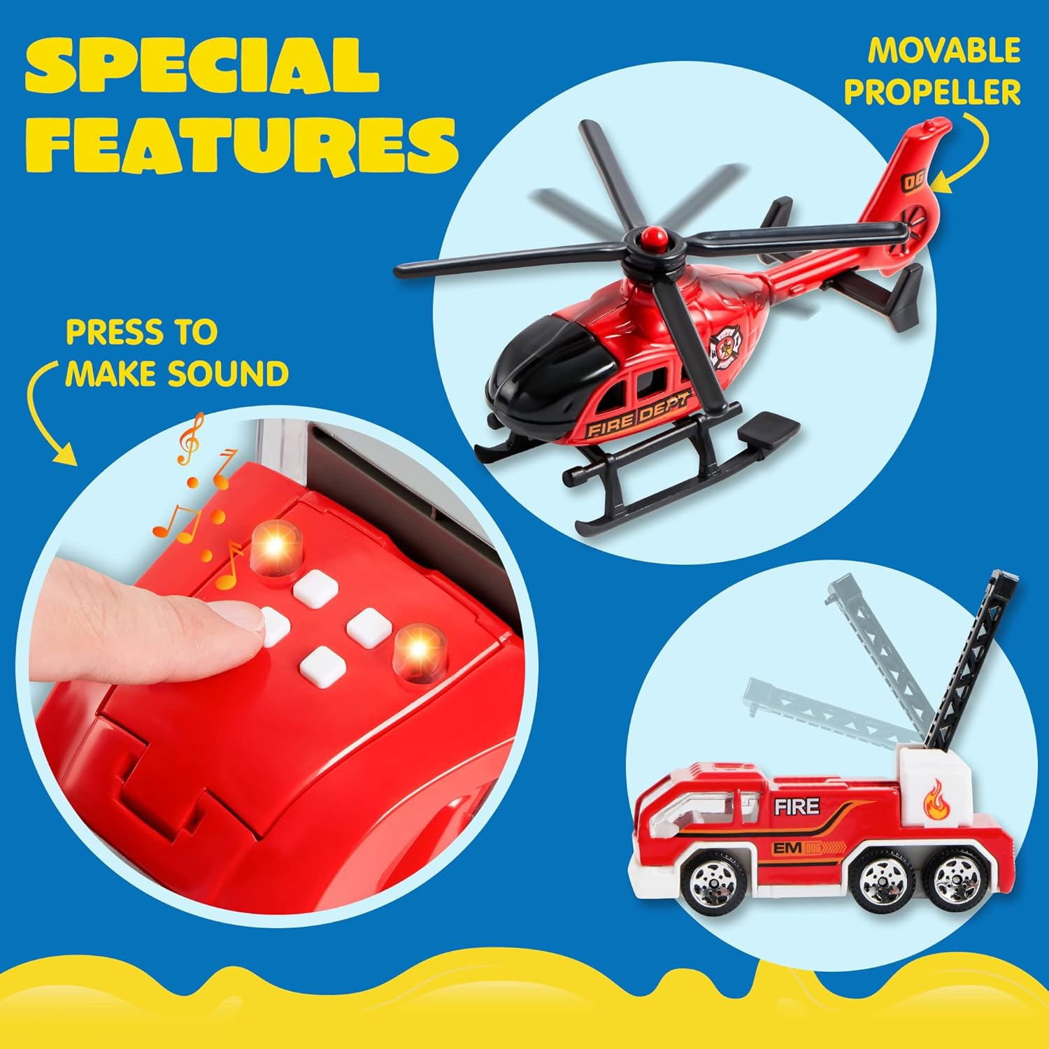 Joyfy 25 in 1 Die-cast Fire Truck Big Toys, Car Transporter Storage Truck with Sounds and Lights, Christmas and Birthday Gifts for Toddlers Kids Boys & Girls
