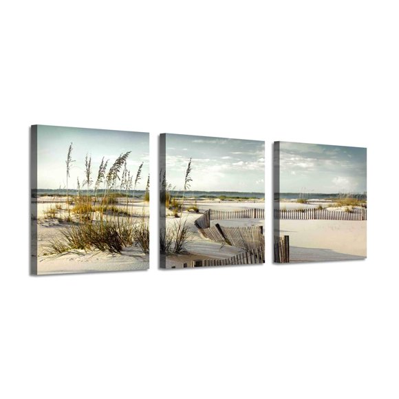Beach scenery Picture Seascape Art: Coastal Sand Dunes Path Canvas Print Set (Overall 48"W x 16"H,Multi-Sized)
