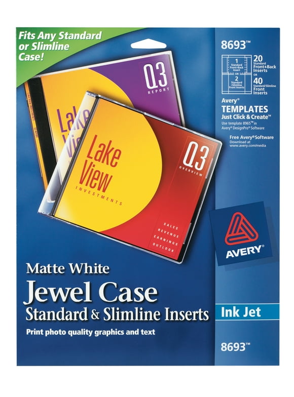 Avery Jewel Case Standard & Slimline Inserts, Matte, 20 Inserts (8693)