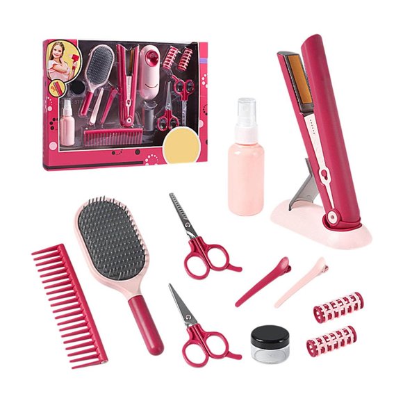 Multicolor Playing House Childrens Barber Set Toys For Girls Hair Dryer Hair Clipper Hair Salon Simulation Pretend Play With Storage Box B
