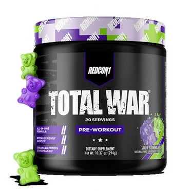 REDCON1 Total War Pre Workout Powder, Sour Gummy Bear, Beta Alanine, Citrulline Malate, 20 Servings