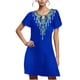 thumbnail image 2 of Puntoco Vestido De Cuello Redondo De Manga Corta Suelto Casual Estampado Estilo Étnico De Verano Para Mujer Azul L,Regalos Para Mujer Joven, 2 of 5