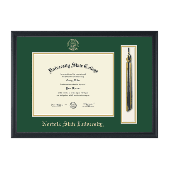 Framerly - NSU Tassel Diploma Frame with Tartan Green and Gold Mat