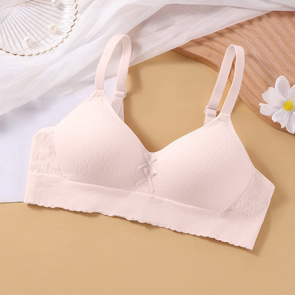 dazeni Training Bras for Girls Comfortable Tie Bow Wireless Teen Bras Lightly Padded Kids Bra Adjustable Straps Everday Bras 14-18 Years