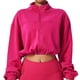 thumbnail image 1 of Chaqueta recortada para correr para yoga, holgada, de manga larga, con cremallera completa, cuello alto, ropa deportiva de color sólido para mujer, carmín M, 1 of 6