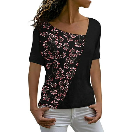 

LBECLEY Womens Summer Shirt Tops for Women Short Sleeve Summer Fashion Casual Solid Printed Tee Shirt Color Block V Neck T Shirts Ladies Blouses Maternity Shirts Polyester Spandex Hot Pink Xl