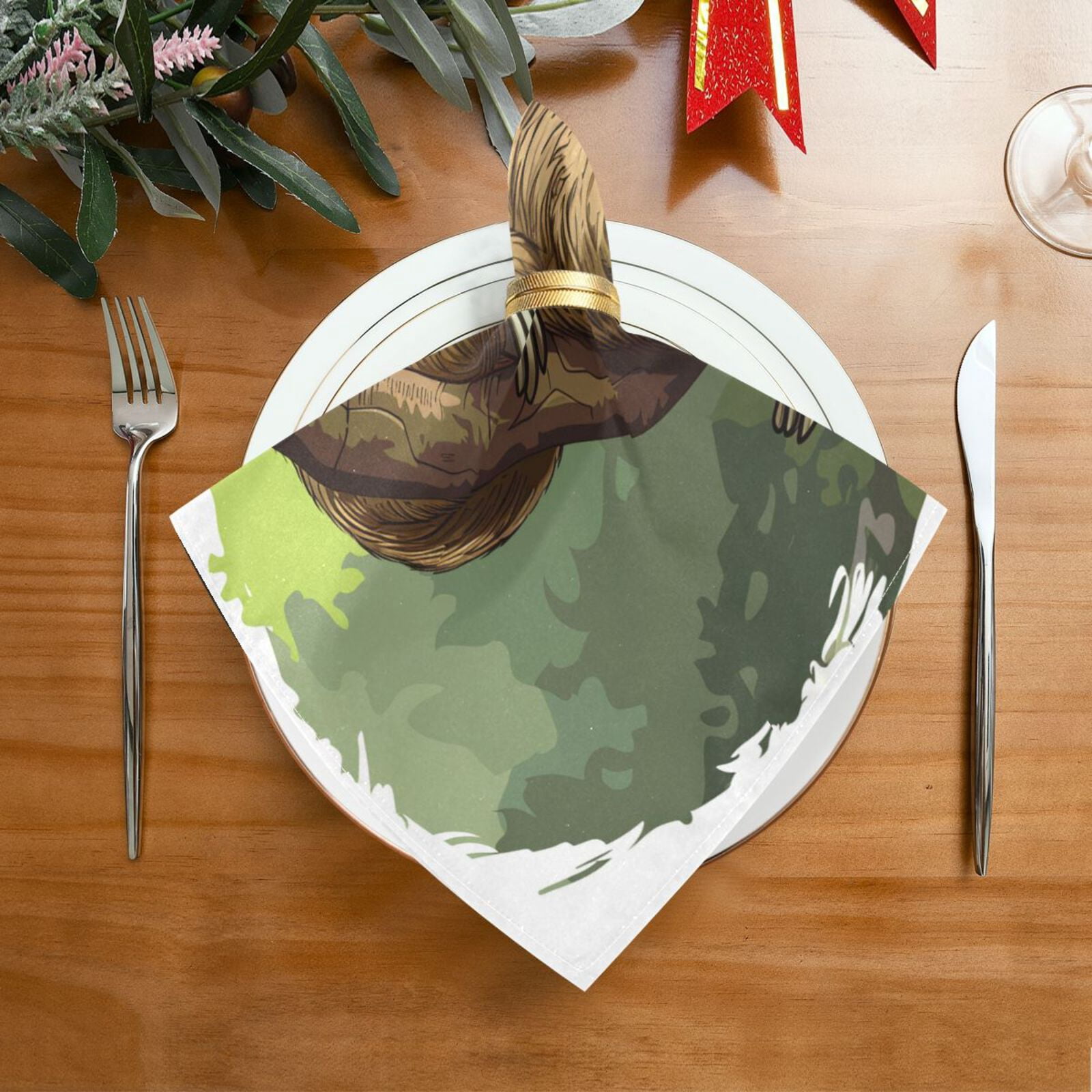 JSTEL Sleeping Sloth Animal Cloth Napkins Set of 6, 20x20 Inch Washable and Reusable Napkin for Decoupage Dinner Party Everyday Use