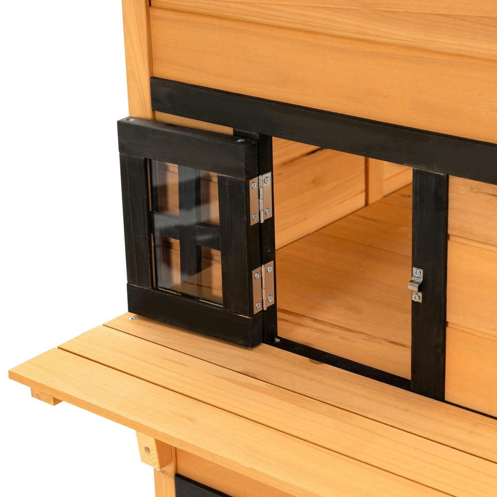 Topcobe Outdoor Cat House, 3-Tier Kitty Shelter with 5 Escape Doors, Weather Resistant, Outdoor Wooden Feral Cat Shelter, Yellow & Black