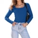 thumbnail image 2 of Camisas de Larga para Mujer, Blusas de Cuello Cuadrado, Blusas Básicas de Punto Acanalado, Conjuntos de Otoño, Ropa de Moda Azul Real XL, 2 of 8