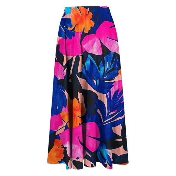 Amzcrzy Skirts for Women Trendy Flowy Elastic Waist Maxi Skirt Floral Print Long Skirts for Women Casual Summer A-Line Skirt
