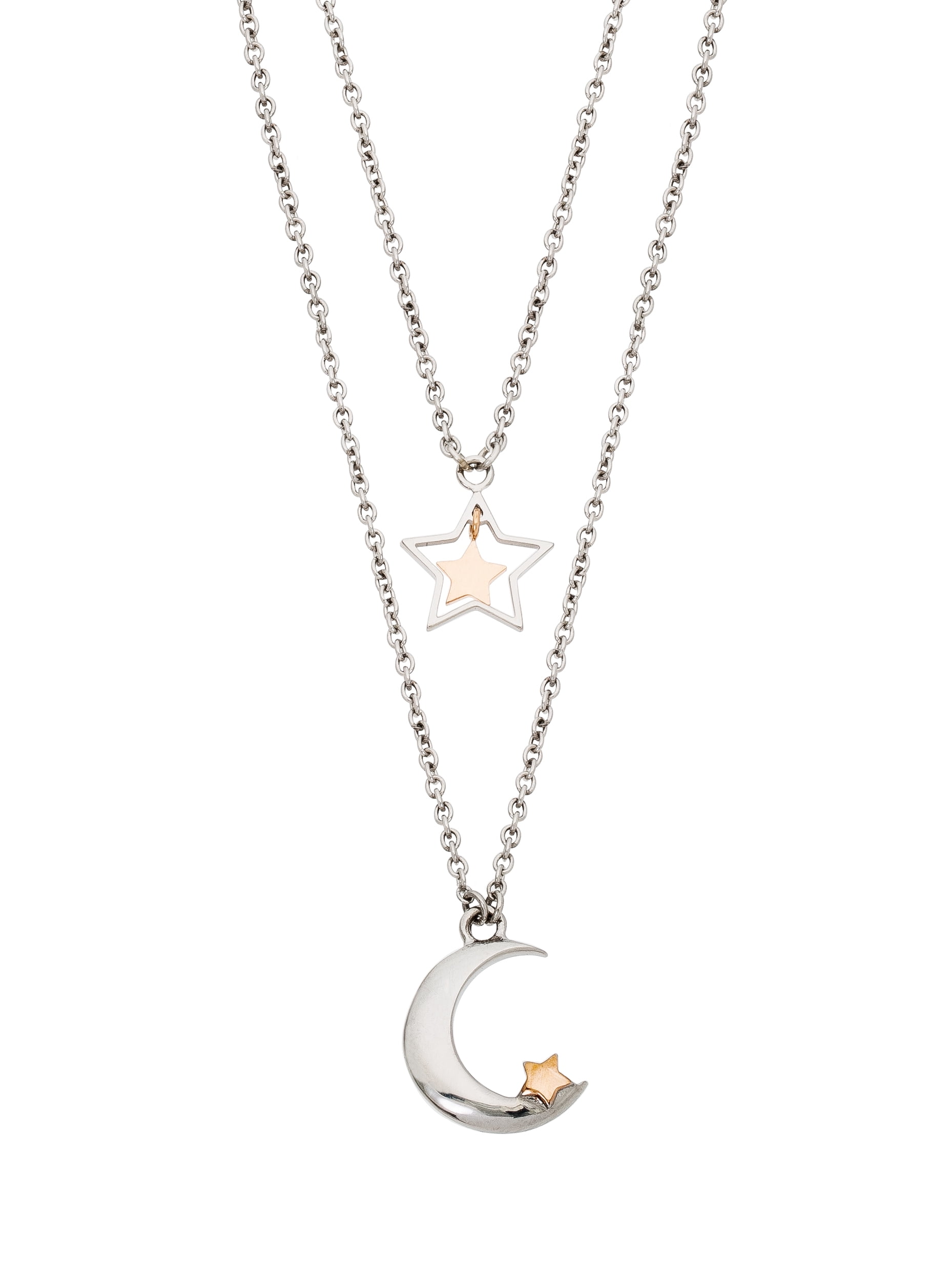Connections from Hallmark Stainless Steel Moon & Stars Layered Necklace ...