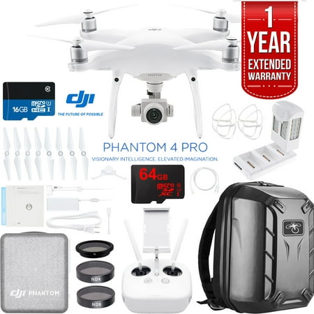 DJI Phantom 4 Pro Quadcopter Drone with Battery Charging Hub, Carbon Fiber Hardshell Backpack, 64GB Memory Card, Filter Kit, and 1 Year Extended Warranty (CP.PT.000488)