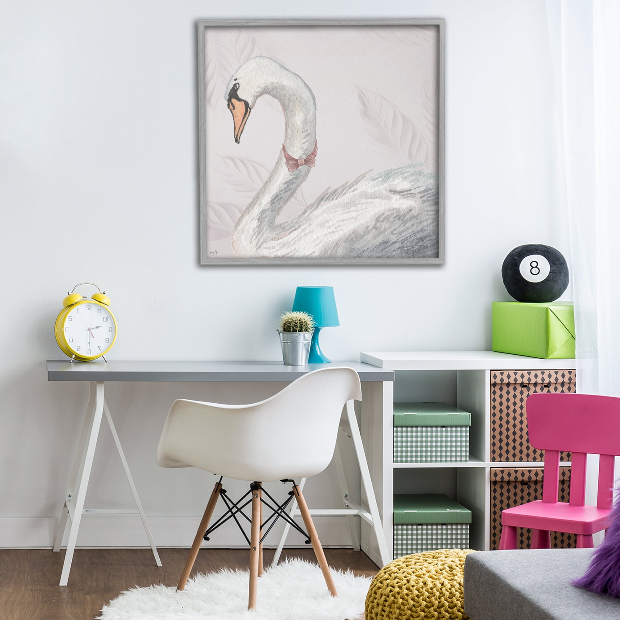 Stupell Industries Soft Classic Swan & Bow Gray Framed Giclee Art, design by Elizabeth Medley