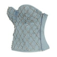 thumbnail image 4 of Gpaecead 2024 Women's Denim Rhinestone Corset Top Club Party Bodysuit Bustier Crop Top Bra Jean Top Blue S, 4 of 4