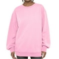 thumbnail image 2 of Dwellite Oversized Sweatshirts for Women Crewneck Hoodies Cotton Long Sleeve Tops Solid Color Pullover Sweat Shirts Pink 2XL, 2 of 6