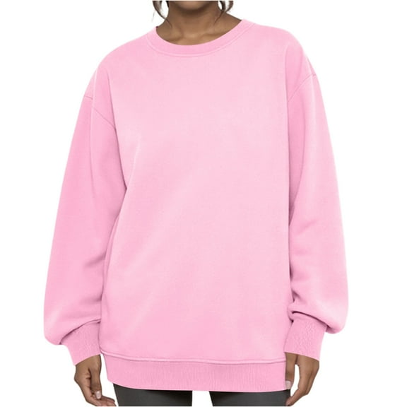 WULMLEO Women Sweatshirts Plus Size Lightweight Pullover Tops Raglan Fall Gym Shirts Crew Neck Warm Sweater Long Sleeve Fashion Tops with Pockets Pink S