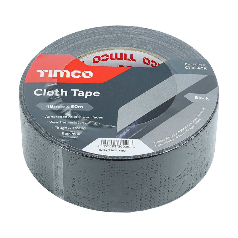 Timco - Cloth Tape - Black (Size 50m x 48mm - 1 Each)