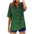 thumbnail image 2 of Odbmxy V-Neck Women Shirts Summer Elbow-Length Plus Size Tops for Women Vintage Button up Loose Green Casual Cardigan Graphic Tops, 2 of 5