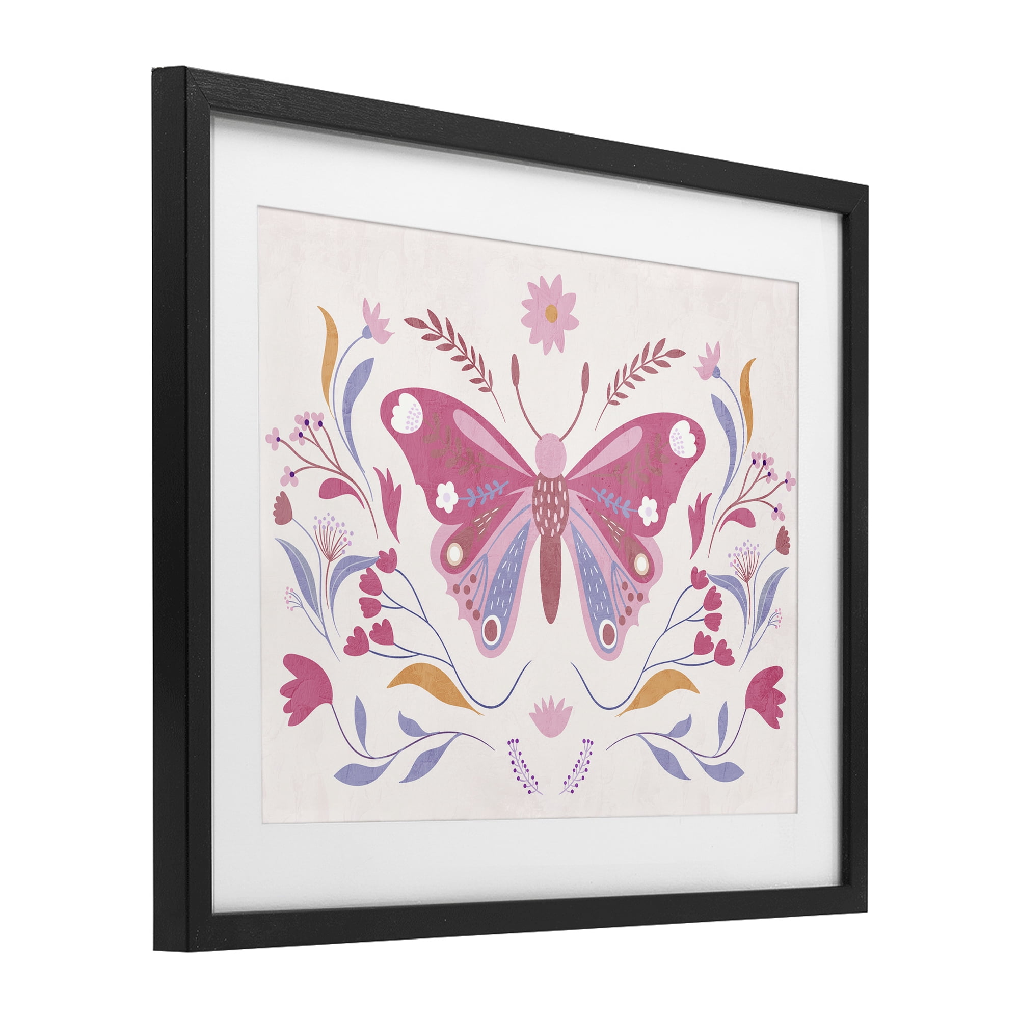 Stupell Industries Whimsical Folk Butterfly Black Framed Print Under Glass, design by Kim Allen