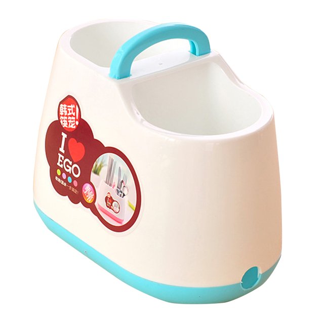 Organizador de almacenamiento de vajilla, caja de soporte, estante de secado para herramientas de cocina con asa (azul)