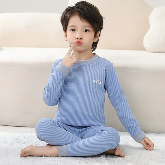 ATOGUTA Kids Thermal Underwear Set Soft Boys Winter Long Underwear Girls Base Layer Top Bottom Size 2T-18, Blue