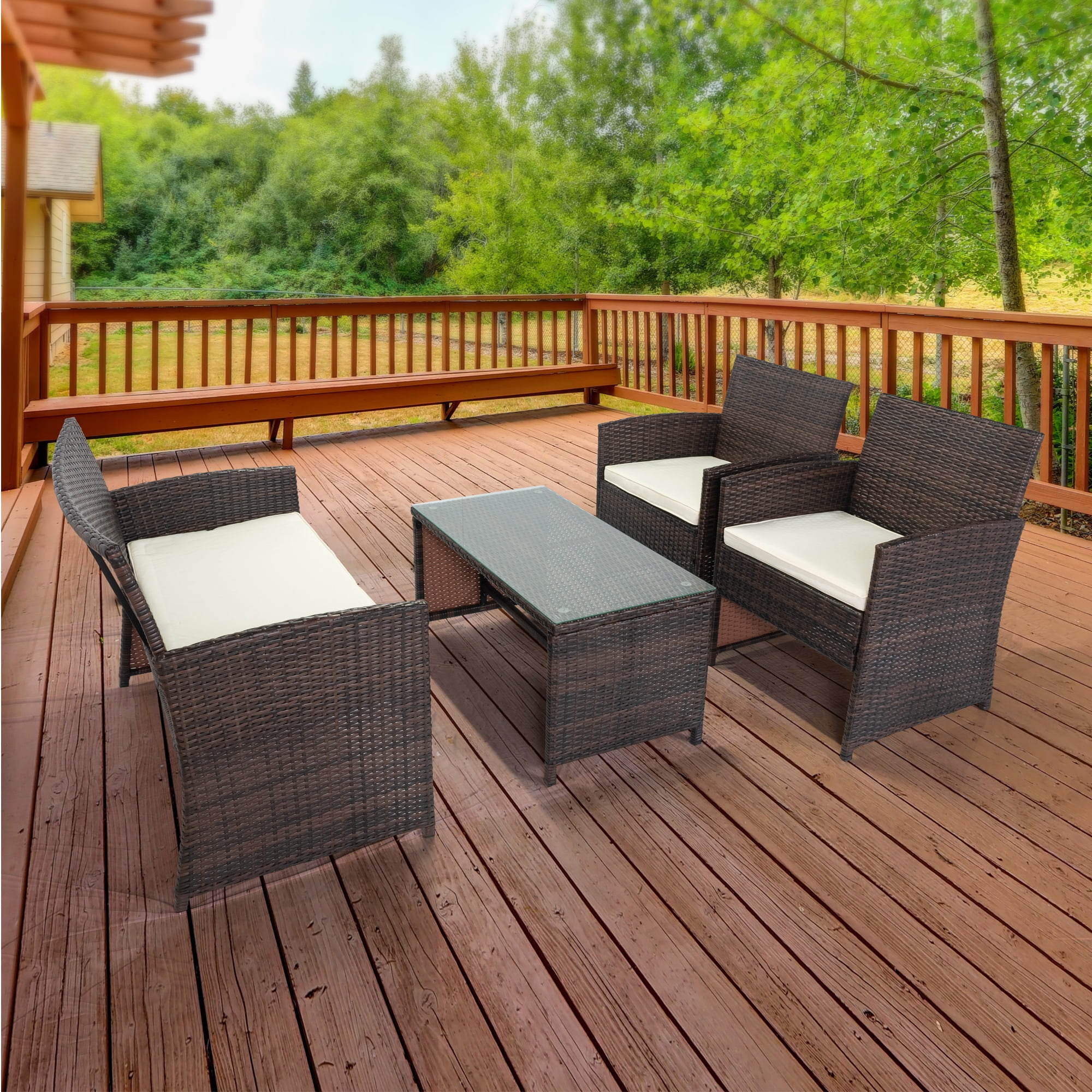 Highsound 4 pieces Rattan Wicker Patio Furniture Set Outdoor Patio