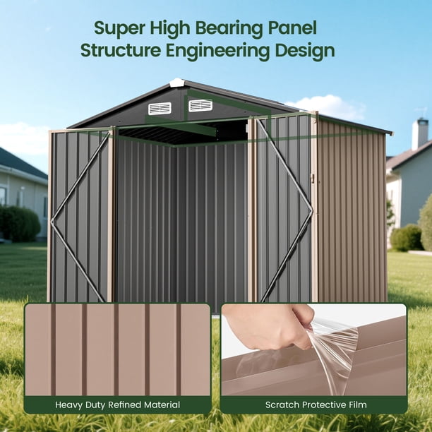 GVDV Metal Shed, 8 x 6 ft Metal Outdoor Storage Shed with Updated