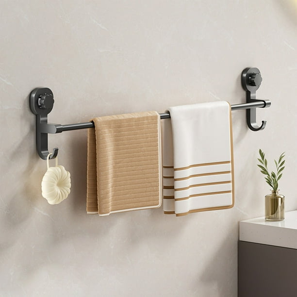 Toallero de baño con ventosa | Barra para toallas montada en pared sin taladrar | Soporte fuerte sin perforaciones | Estante moderno y que ahorra espacio | Resistente a la humedad | 1 unidad
