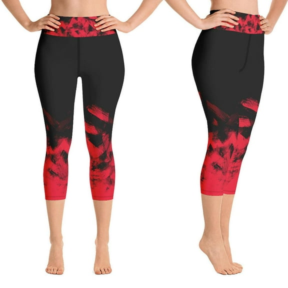 Red on Black Capri Leggings for Women Butt Lift Yoga Pants for Women Tummy Control Leggings High Waisted
