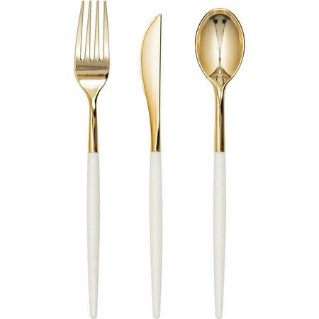 18-Piece Disposable Cutlery Flatware Set, White with Gold Top, Service for 6, by Holiday Time