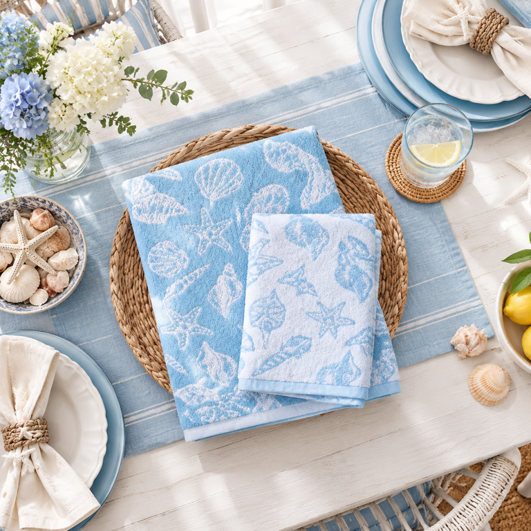Seashell Front 2 Blue Seashell Hand Towels For Bathroom 13x29 Inton - Walmart.com