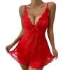 kamemir Christmas Lingerie Women Lingerie Lace Strap Chemise Halter V Neck Sleepwear (Red 3XL)