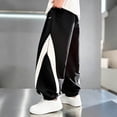 thumbnail image 4 of FRSASU Girl's Baggy Wide Leg Pants Elastic Waist Workout Track Color Block Parachute Pants with Pockets Black-C, 4 of 6