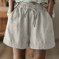 thumbnail image 2 of Uaswgudfs Lace-Trim Women's Summer Shorts - Cotton Blend Elastic Waist 3.5" Inseam Casual Comfort​ White M, 2 of 4