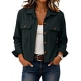 thumbnail image 5 of Cropped Jacket Women Fashion Corduroy Button Down Long Sleeve Coat Lightweight Trendy Fall Winter Outwear Blouse, 5 of 5