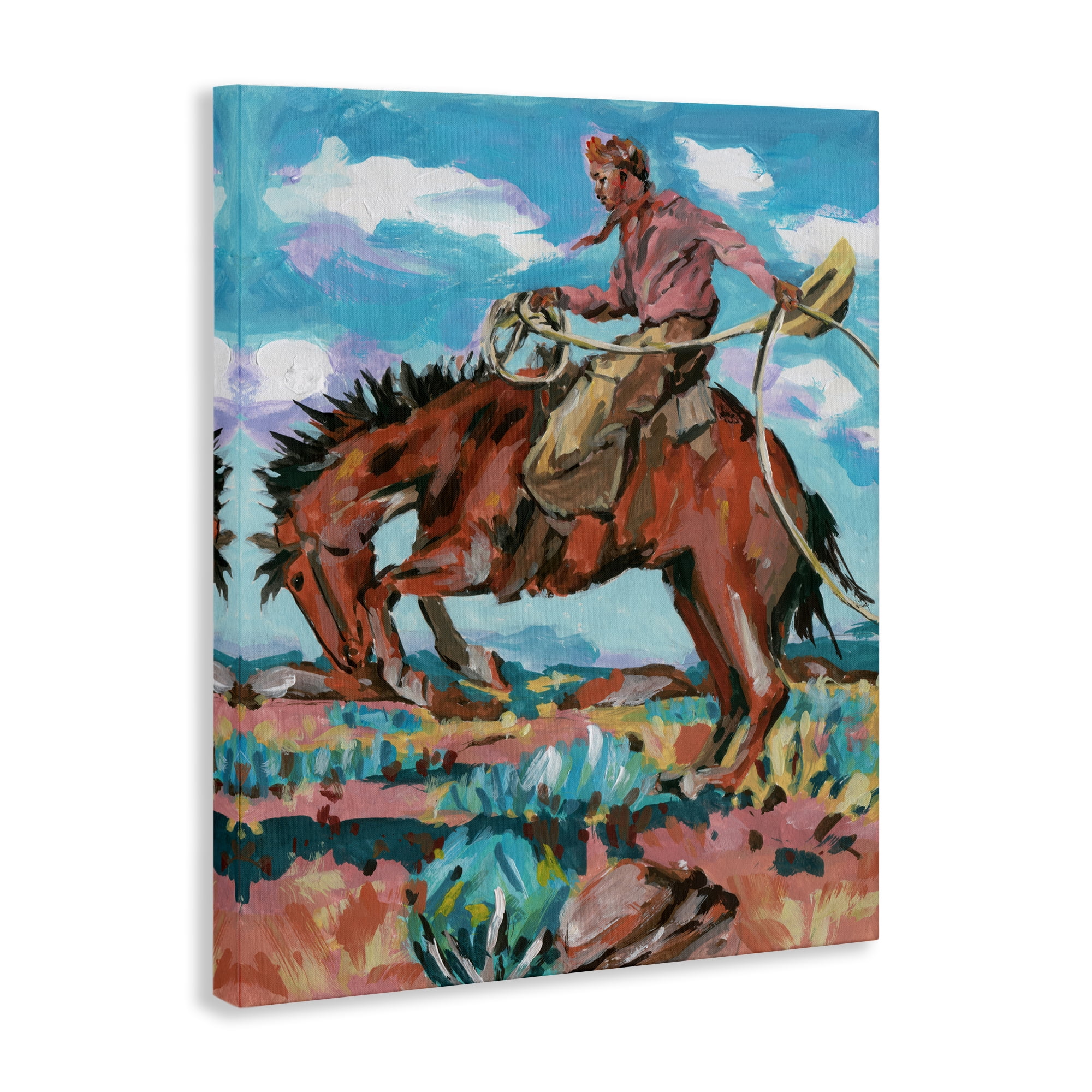 Stupell Industries Lassoing Cowboy Scene Animals Painting Wrapped Canvas Art Print Wall Art, 36 x 48