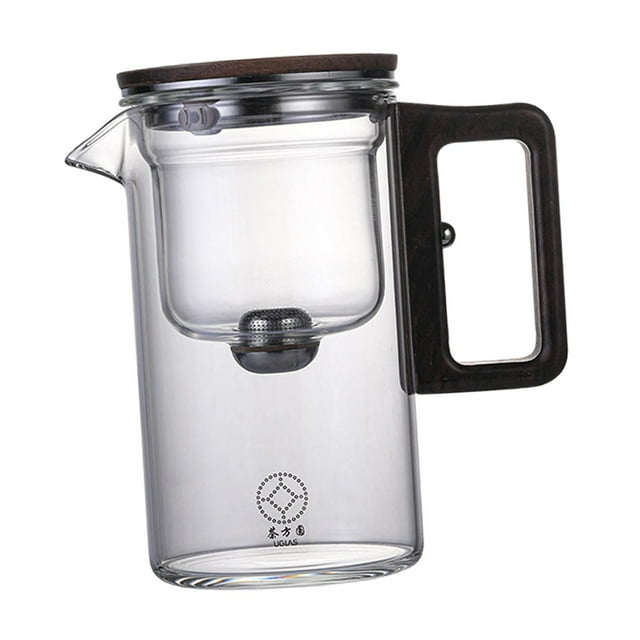 Tetera de vidrio con mango de madera y infusor extraíble, ideal para uso en exteriores. 730ml Claro
