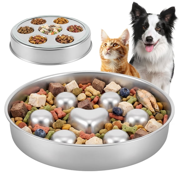 Stainless Steel Slow Feeder Dog Bowls,2 Cups Anti-Gulping Metal Pet Bowl with Non-Slip Base for Medium Large Dogs