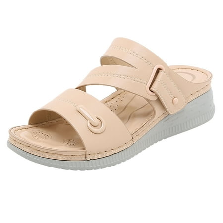 

SEMIMAY Fashion Women Summer Slip On Casual Open Toe Wedges Comfortable Beach Shoes Sandals Slippers Pink