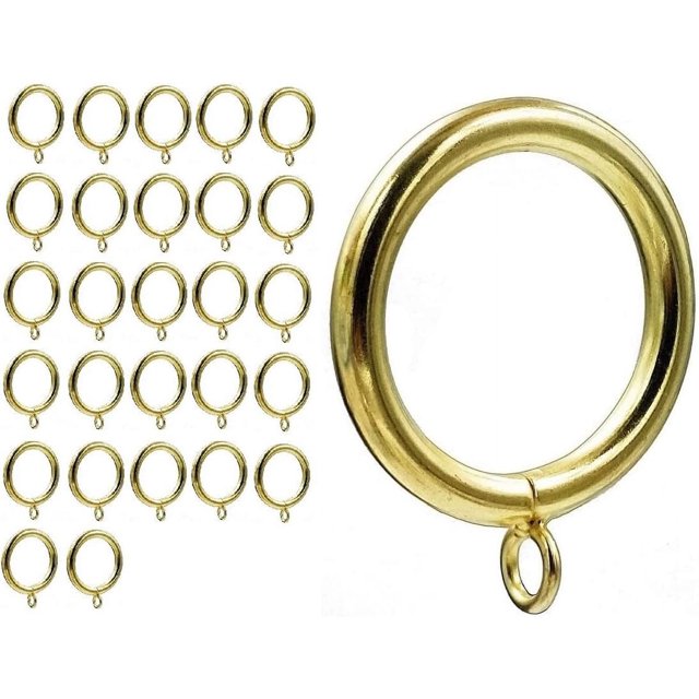 Curtain Ring Metal 28-Pcs 1.5 Inch Inner Diameter with Eyelets Fit Up to 1 1/4-Inch Rod Large Wire Diameter (Gold-28Pcs)