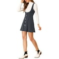 thumbnail image 4 of Allegra K Women's Checks Button Front A-Line Pinafore Overall Woven Tweed Skirt, 4 of 6