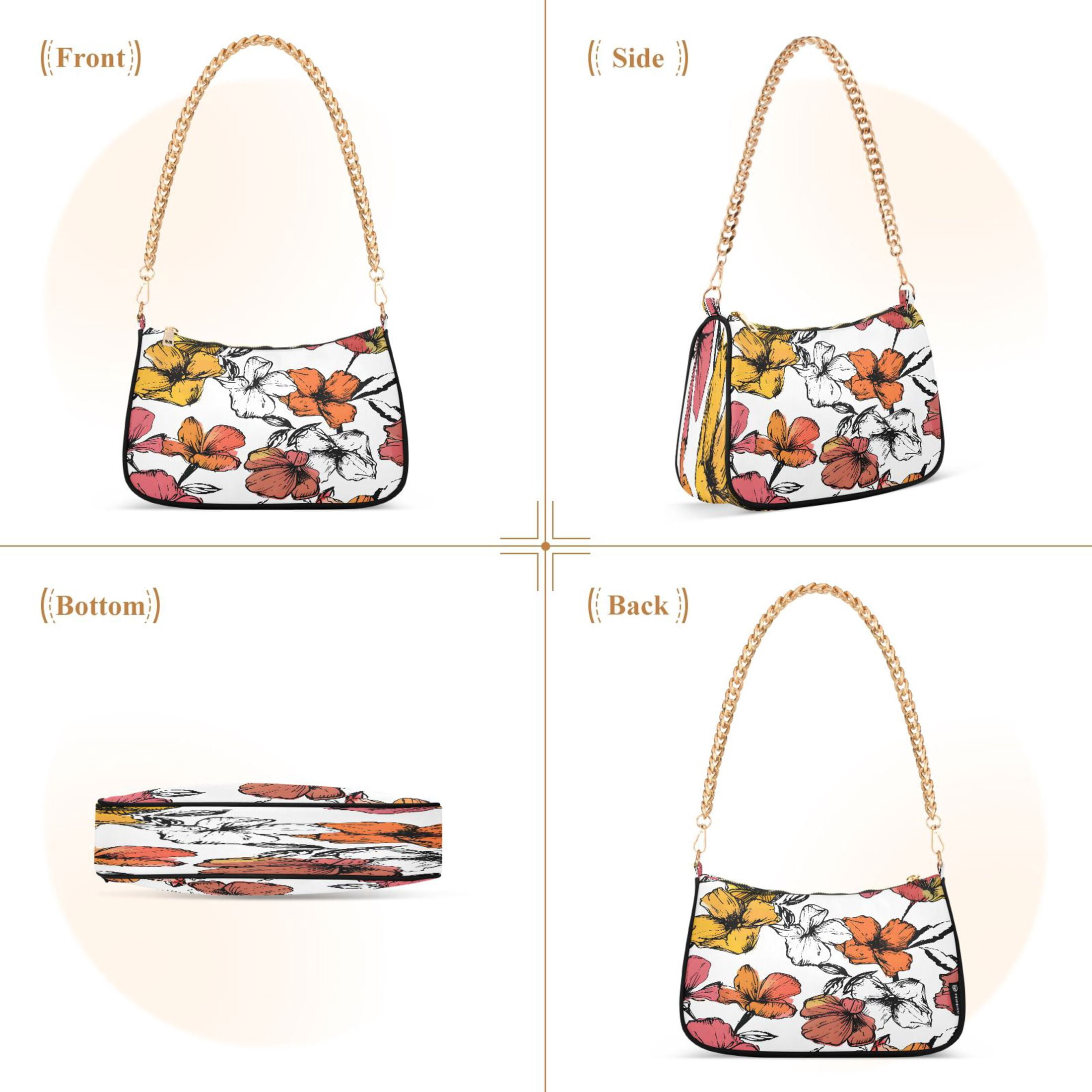 Ryvnso Hand Drawn Summer Floral Womens Chain Shoulder Bag Tote Handbags Clutch Hobo Purse with Zipper for Travel